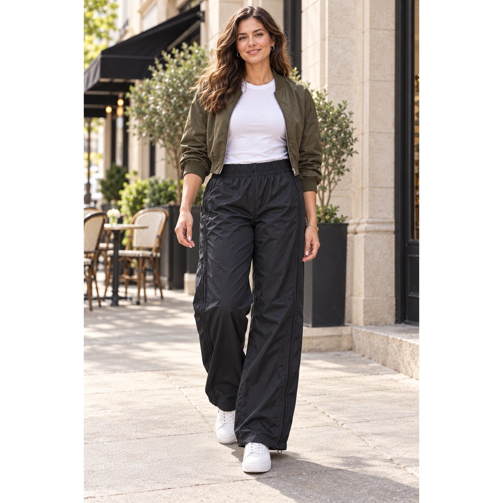 NWT Athleta Rise Wide Leg Pants Black Pull On Adjustable Travel Athleisure Sz L